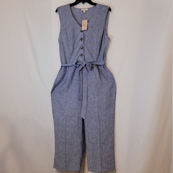 Como Vintage V Neck linen Blend Jumpsuit - Picture 6 of 11